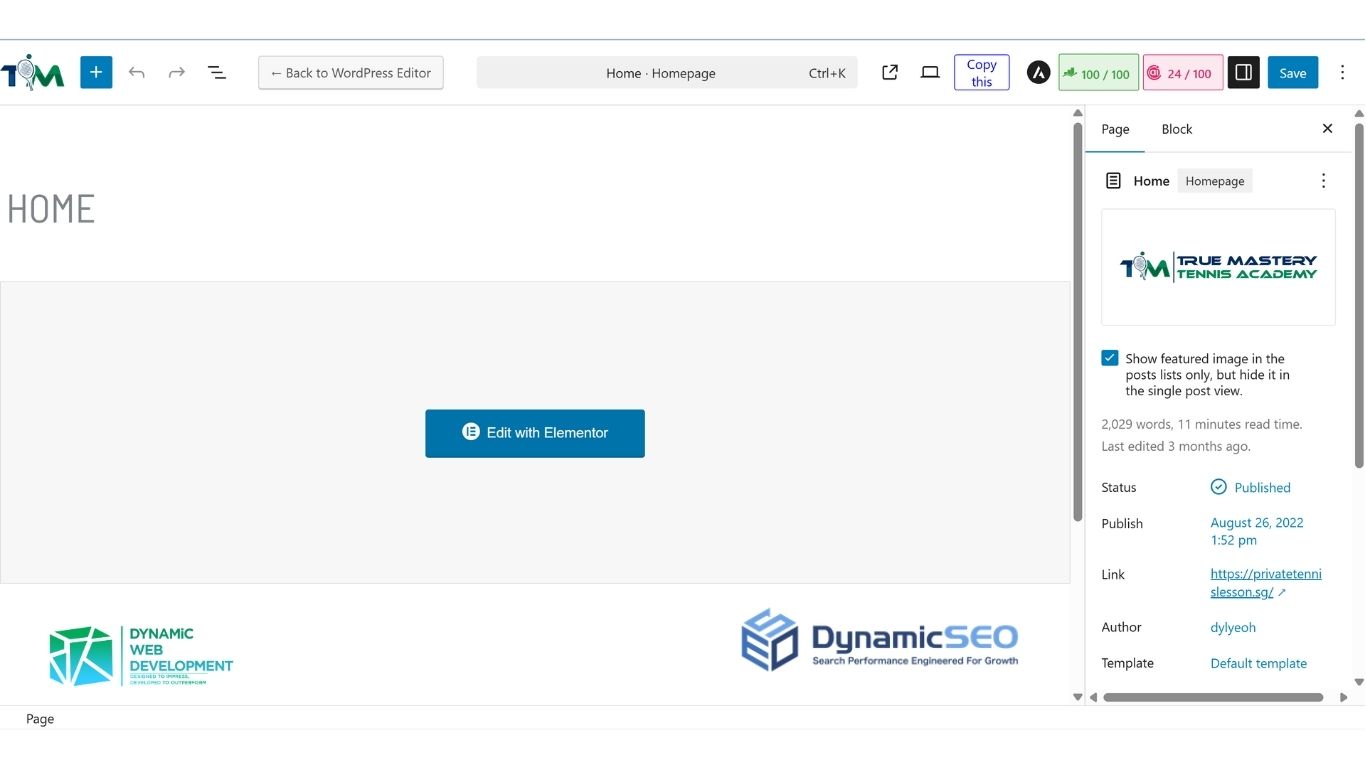 Dynamic SEO Google SEO True Mastery Tennis On-page SEO